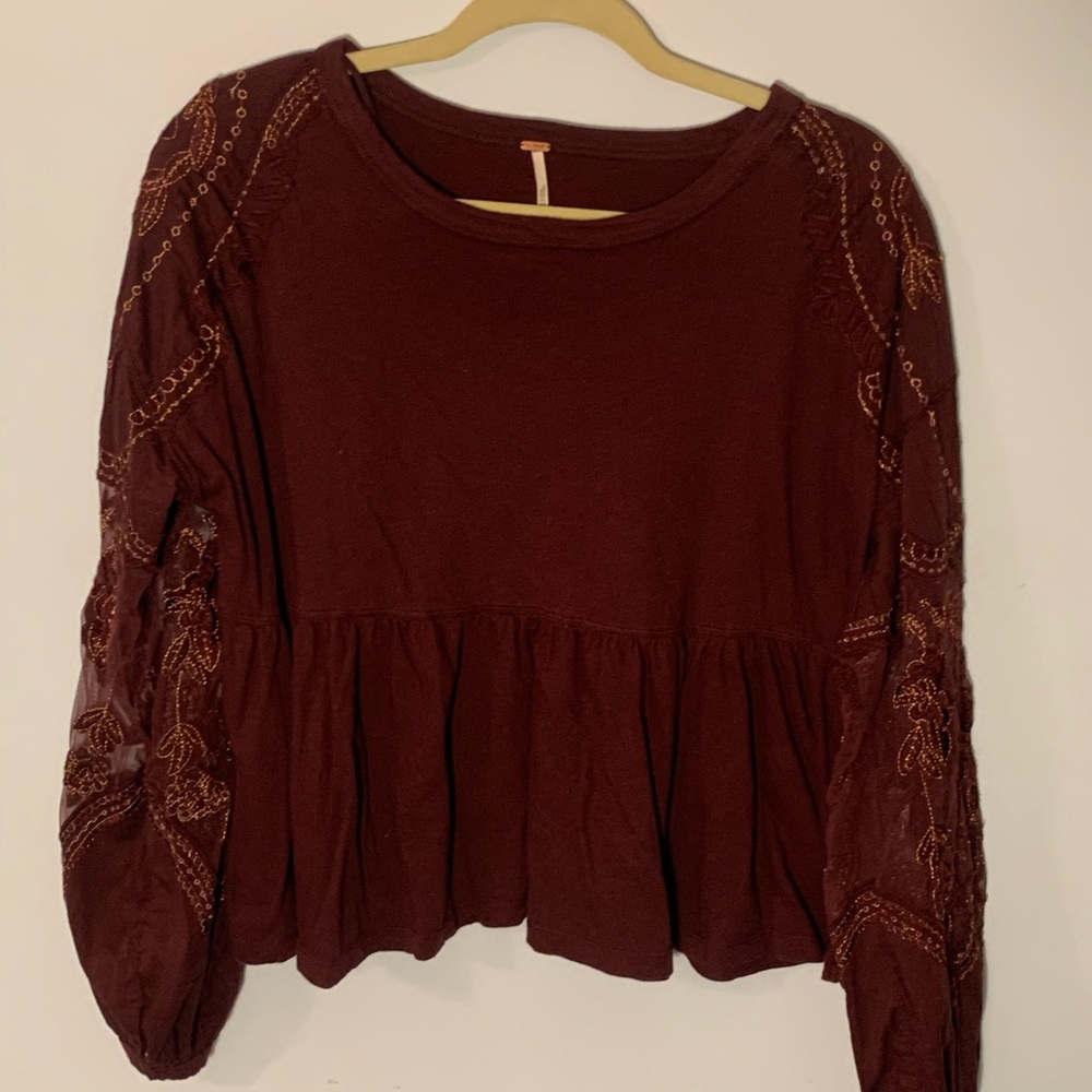 Free People Long Lace Sleeve Top